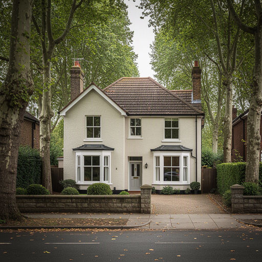 Vrijstaande jaren-dertig villa in een bosrijke straat in Bilthoven met nieuwe witte kunststof kozijnen