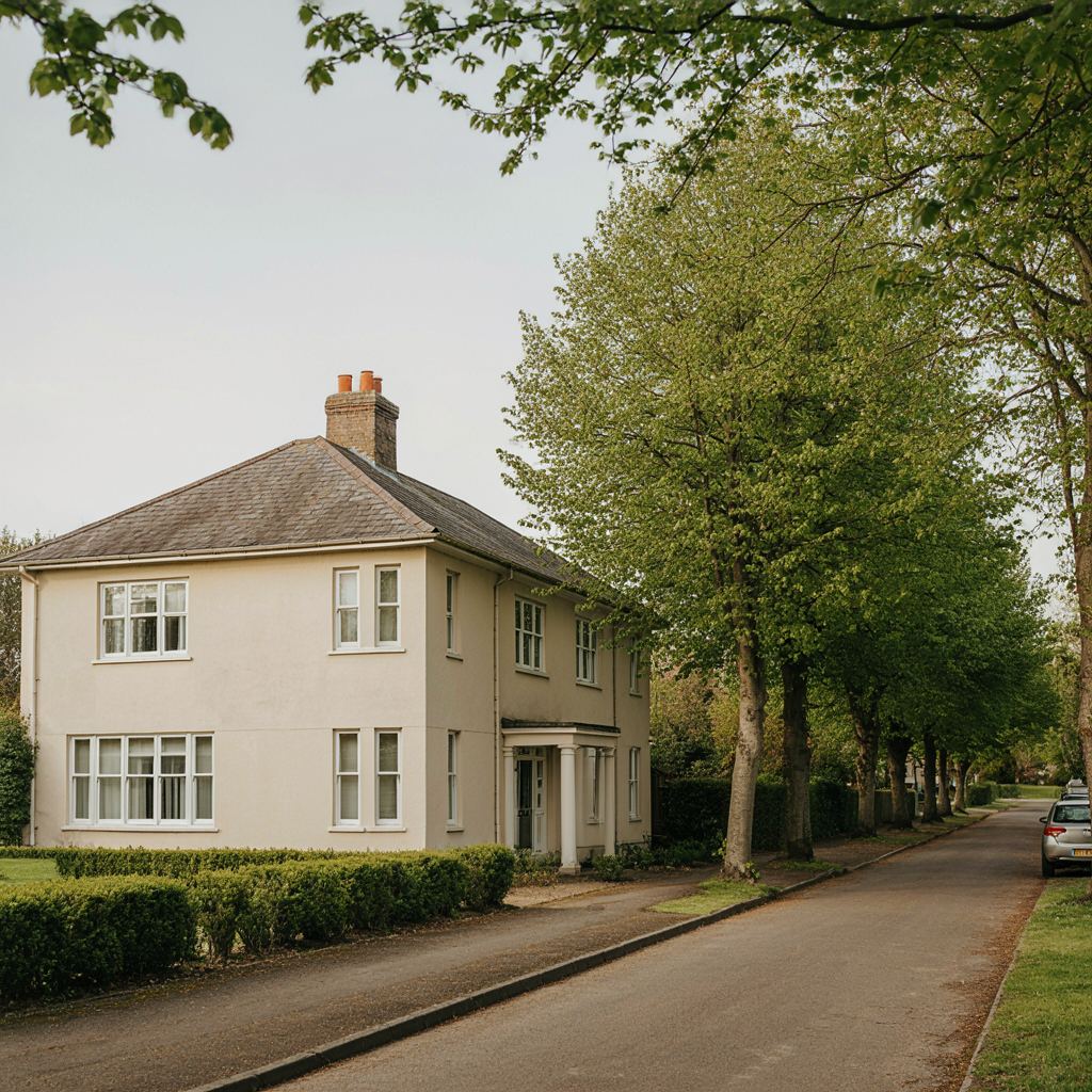 Strakke jaren-30 woning aan een brede straat in Utrecht met hagelwitte kunststof kozijnen en een groene voordeur