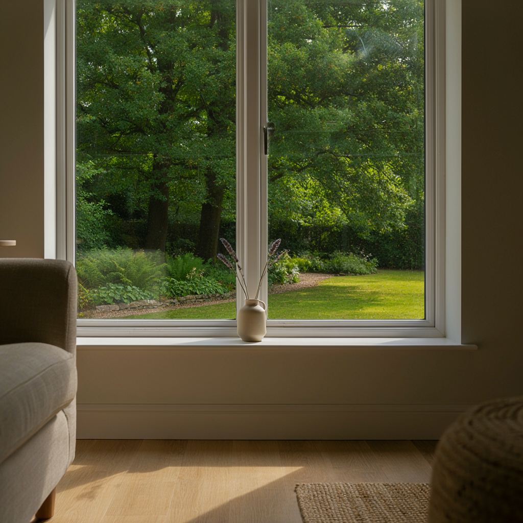 Lichte woonkamer in Maarssen met een groot kunststof raampartij en uitzicht op de tuin
