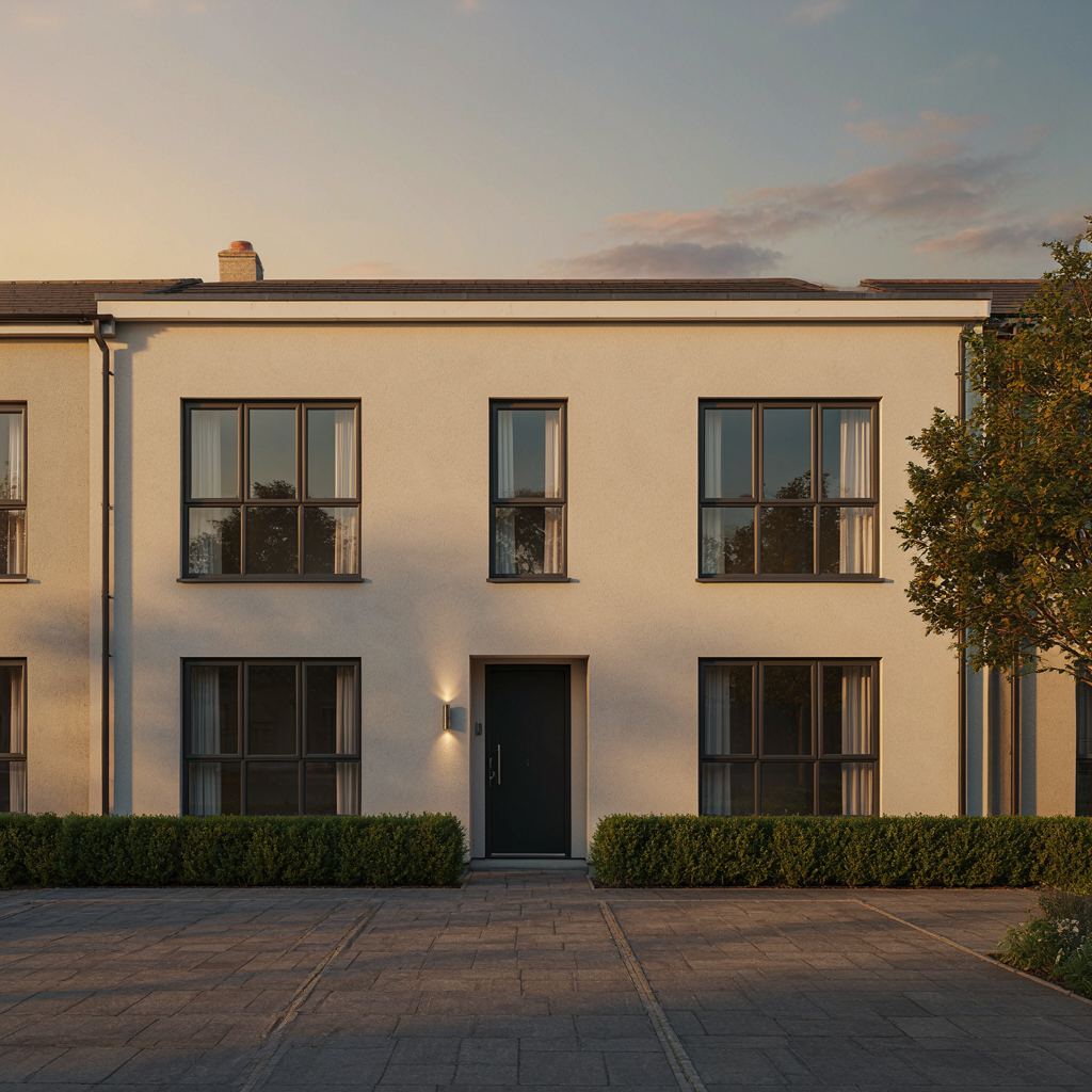 Moderne woning met antraciet kunststof kozijnen in een woonwijk bij Maartensdijk