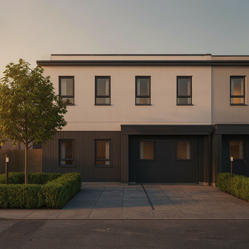 Moderne twee-onder-een-kap woning met antraciet kunststof kozijnen in een woonwijk bij Bilthoven