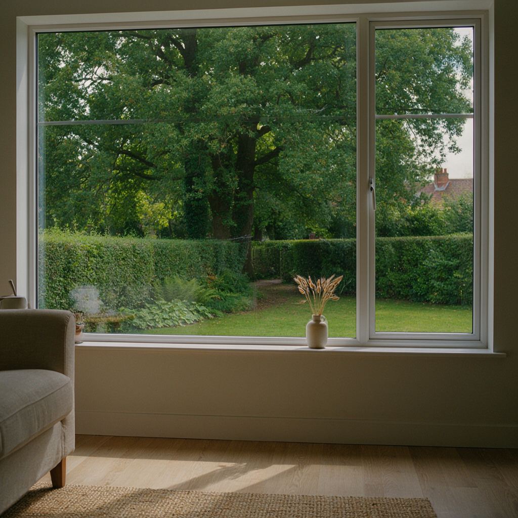 Woonkamer met uitzicht over het water door een groot kunststof raam in Loosdrecht